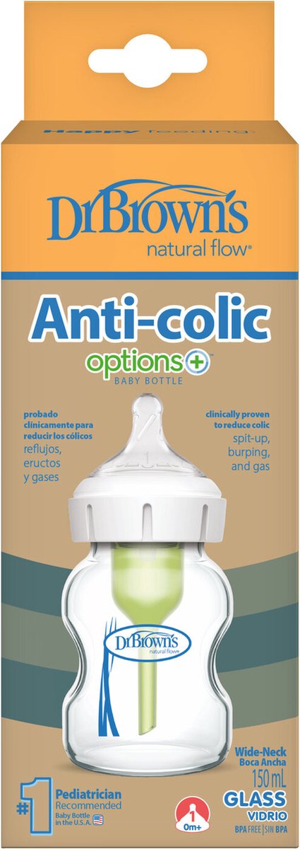 Dr. Brown's Options+ Anti-Colic Babyfles - Brede halsfles - Glas - 150ml van Dr. Brown's — afbeelding 3