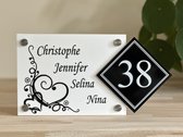 Plaque signalétique porte d'entrée coeurs élégants avec numéro de maison blanc