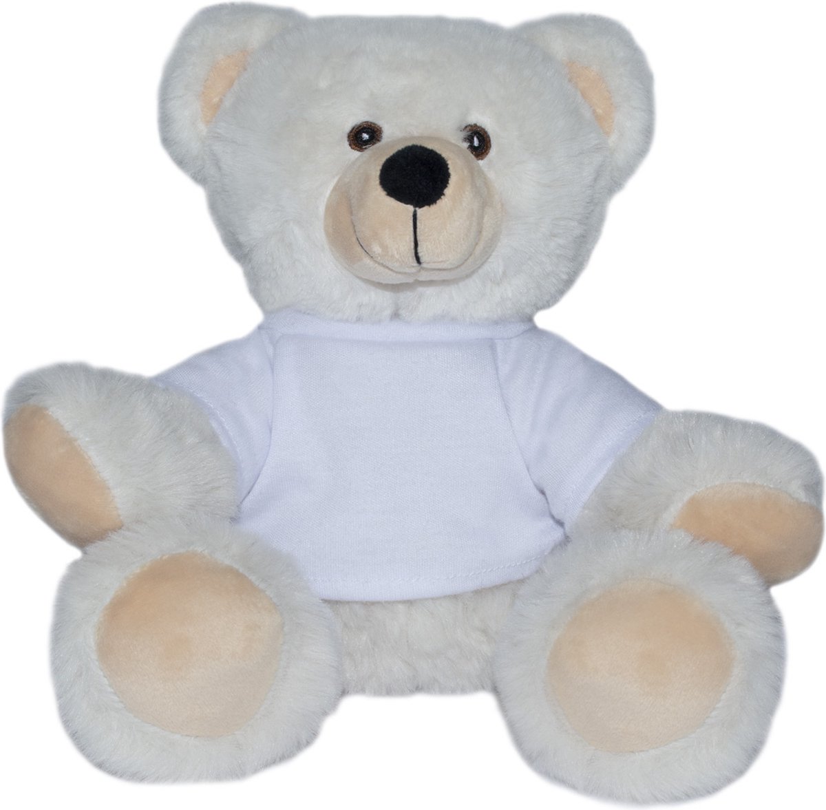 Recycle beer - knuffelbeer - cream teddybeer - wit T-shirt - 20 cm - pluche - 100% gerecycled - MiniFeet® - mbw®