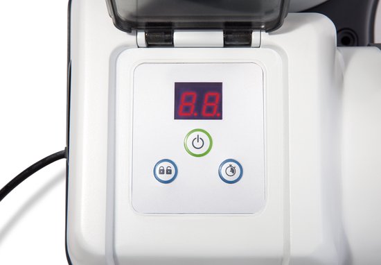Bedieningspaneel van Intex pomp met digitaal display, aan/uit-knop en pictogrammen.
