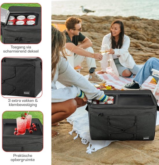 Koeltas Opvouwbaar 25l/45l/52l - Koelbox met 16u Koelfunctie met Draagriemen - Picknicktas Koeltas met Dienblad - Tas geïsoleerde Waterdicht Antraciet of Grijs - IceBreezer van KOEL — afbeelding 2