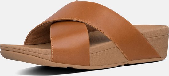 Sandales FitFlop Lulu Cross Slide en cuir pour femme - Tan clair