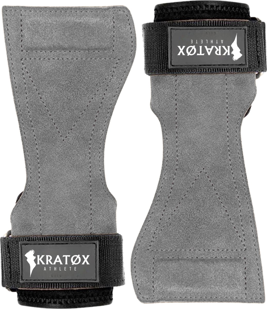 KRATØX Leer Lifting straps - Deadlift straps - Powerlifting - Fitness Straps - Wrist support - Bodybuilding – Grijs