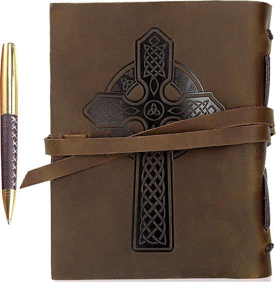 Foto: Celtic cross embossed leather notebook a5 20 x 15cm journal for men and women hardback diary with pen handmade travel sketchbook with 300 unlined pages