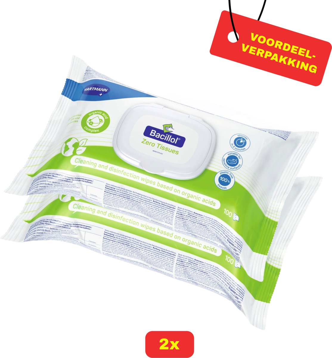 Goedkoopste 2 x Bacillol® Zero Tissues van Hartmann - 2 x 100 doekjes - Voordeelverpakking!