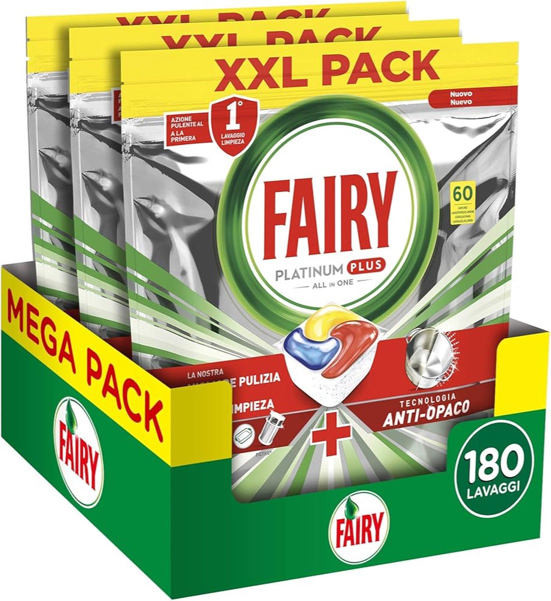 Goedkoopste Fairy Platinum Plus All In One Vaatwastabletten Lemon - 3x60 Stuks = 180 Vaatwastabletten - Voordeelverpakking
