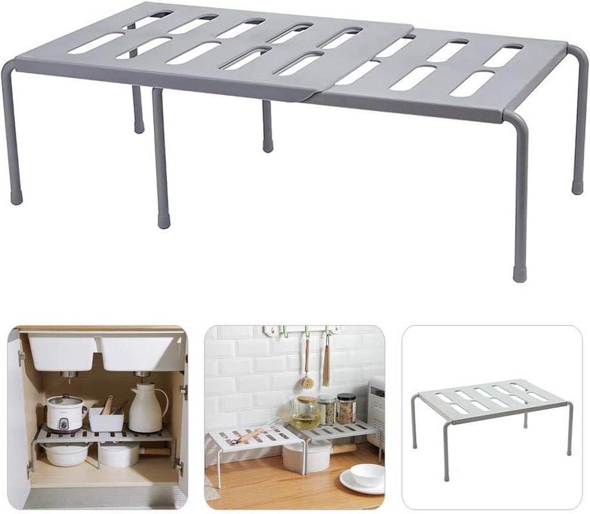 Gootsteenkast Organizer met rits Stapelbare keukenkast organizer Uitbreidbare kastplank Keukenrek opbergrek Badkamer make-up opslag Geperforeerd stalen ontwerp met afvoer Gootsteenkast Organizer