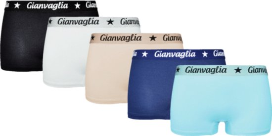 Slip Femme Katoen - Lot de 5 Boxers - Jambe Courte - Taille XL - Zwart/ Beige / Blauw/ Turquoise