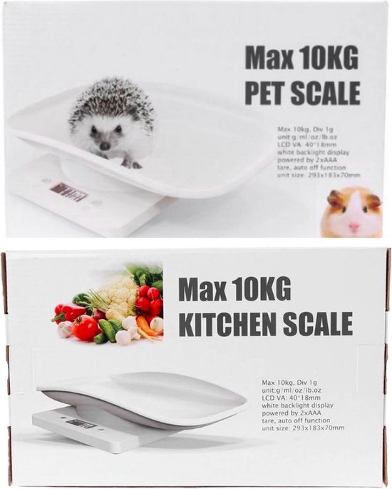 Jumada's - Weegschaal voor Kleine Dieren - Tot 10KG - 18X29 CM - Digitaal & Precisie - Voor Puppy's & Kitten - Keukenweegschaal - Wit