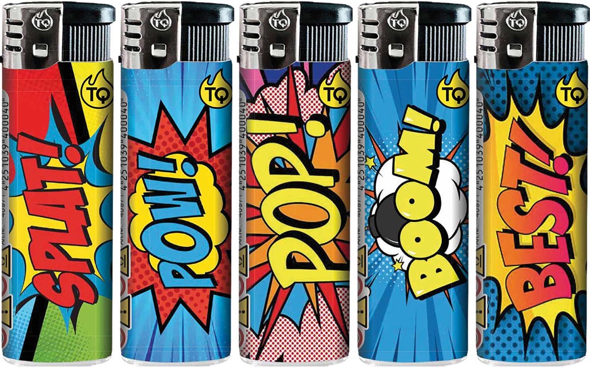 Goedkoopste Elektronische aansteker hervulbaar - Design Comic - Display 50 stuks - wegwerpaansteker - electronic lighter - klik aanstekers