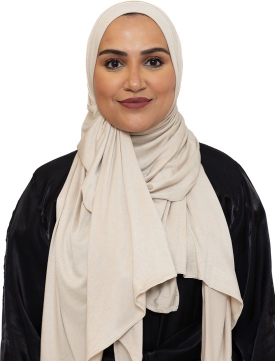Foulard Stretch en Katoen - Hijab - Écharpe - Turban - Foulard Femme - Couvre-chef Islamique - 60x170 cm - Couleur Amande
