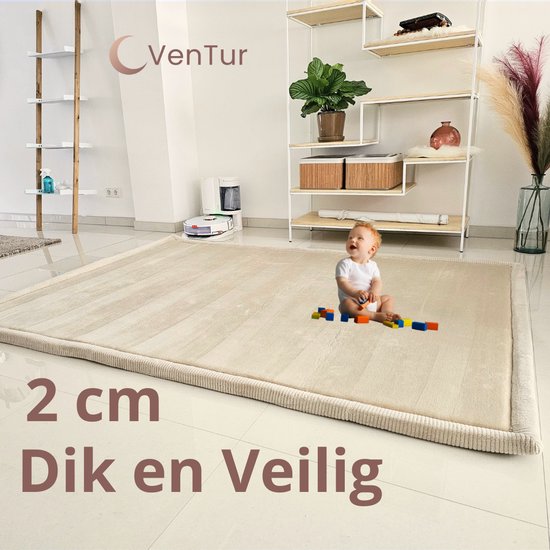 Foto: Ventur speelmat 200 x 150cm 2cm dik extra zacht beige veilig voor alle kinderen modern en duurzaam design opvouwbaar babymat extra dikke antislip speelmat grote kindermat speeltapijt speel mat anti slip geheugenschuim