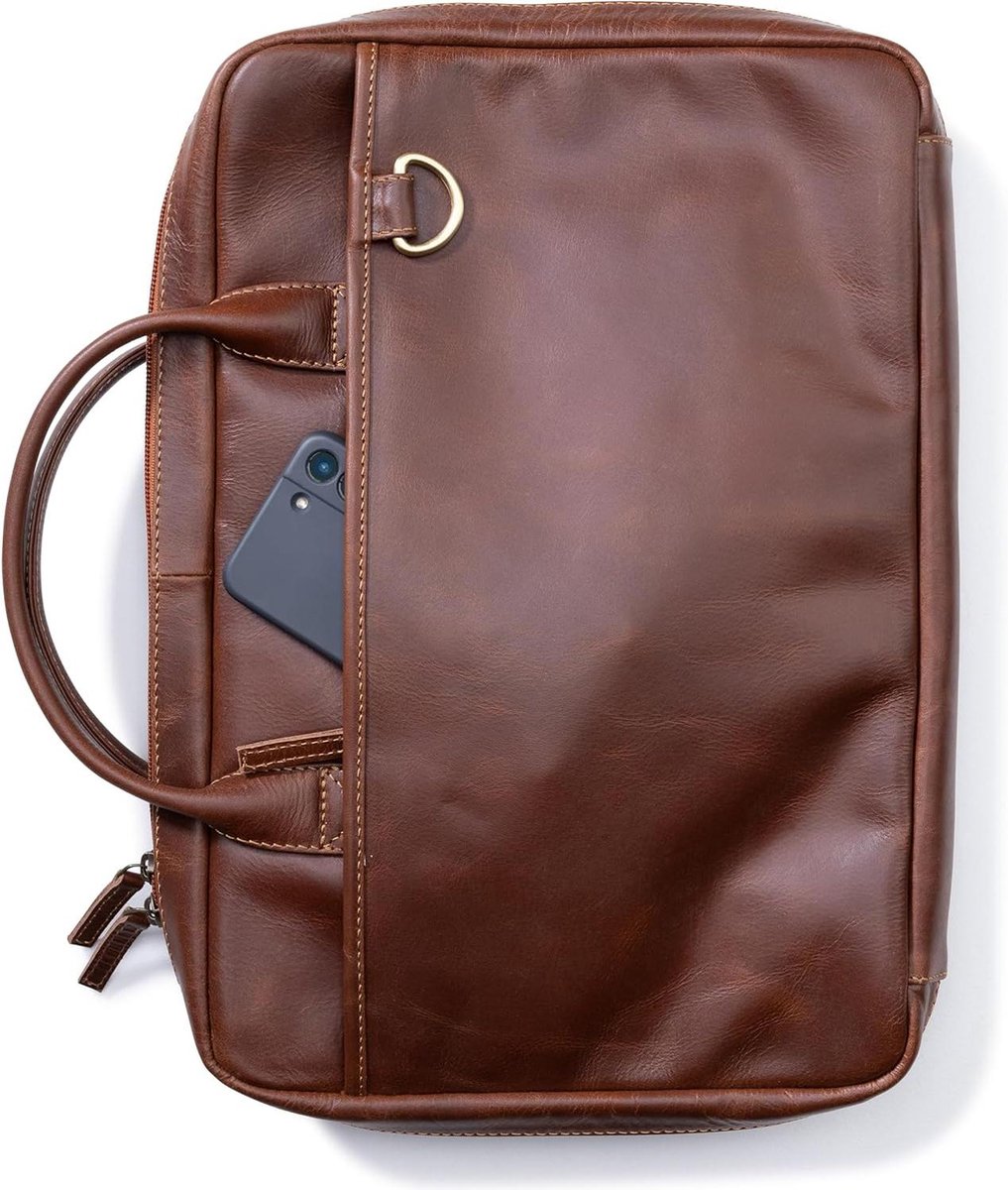 Premium XXL leren messenkoffer met laptopvak en opbergruimte