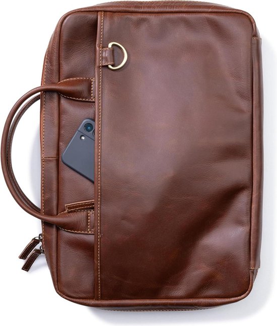 Foto: Premium xxl leren messenkoffer met laptopvak en opbergruimte vintage buffelleer kokstas heston messenblok