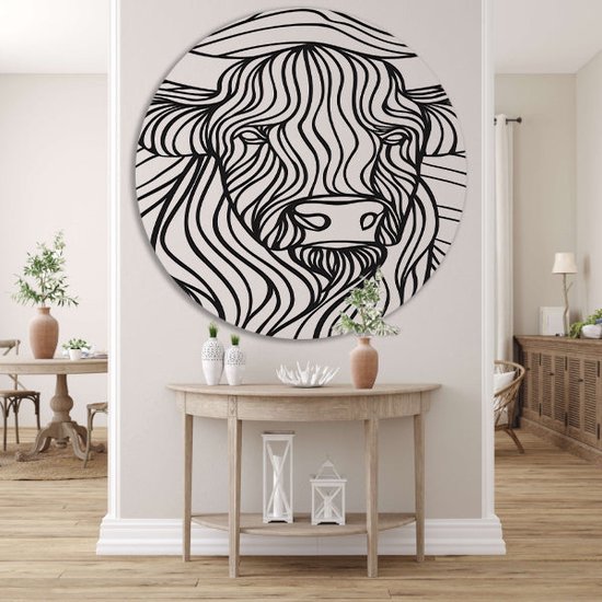 cercle mural vache - balances murales animaux - Lignes de cercle mural - Tableau moderne - Forex - Décoration murale chambre mur cercle forex 100x100 cm
