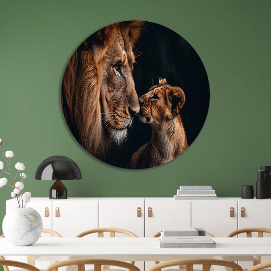 Tableau lion - Plaque murale Animaux - Cercle mural Lionceau - Décoration murale moderne - Cercle mural - Décoration bureau cercle mural aluminium 70x70 cm