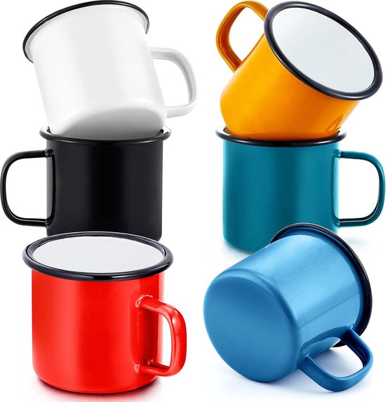 Set van 6 Emaille Koffiekopjes - 350 ml, Kleurvariaties voor Thuis, Camping, en Feesten — afbeelding 2