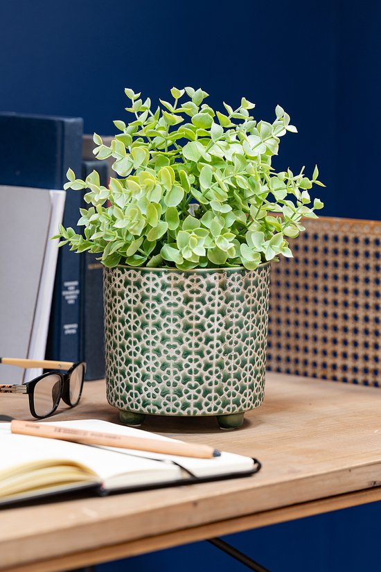 J-Line cache-pot Fleur - céramique - vert - medium - Ø 14 cm