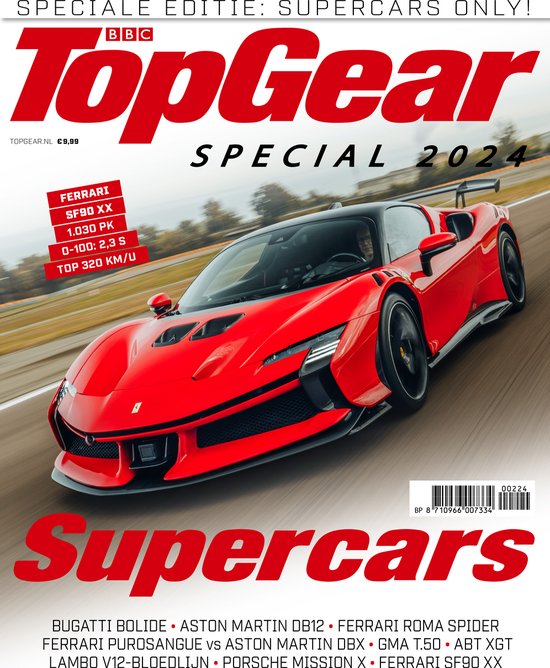 TopGear Special Supercars 2024 editie met rode Ferrari SF90 XX.