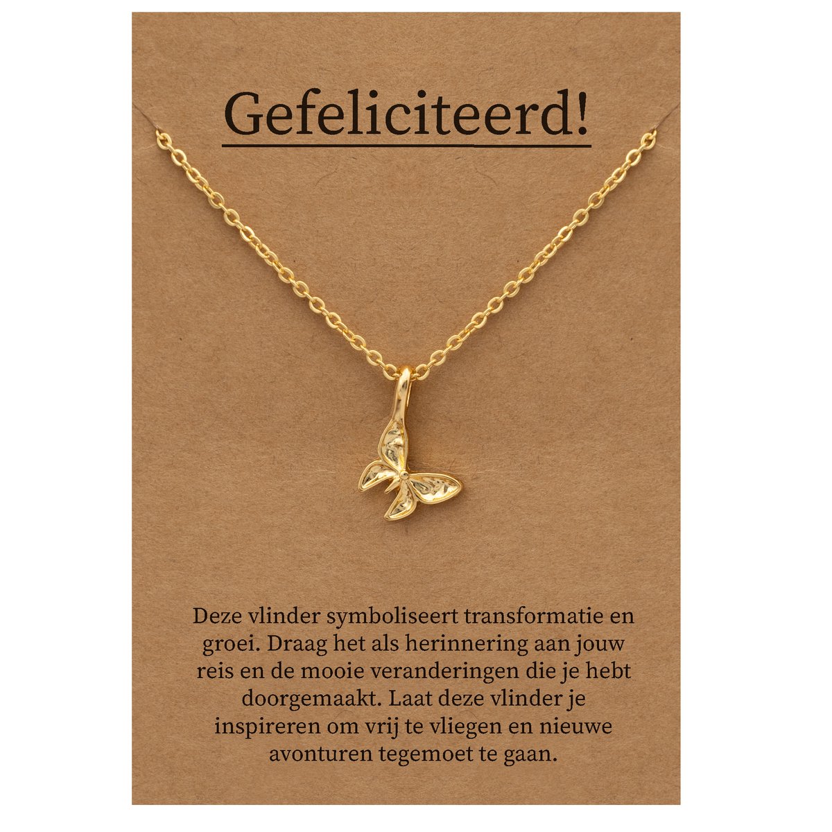 Gefeliciteerd Cadeau Ketting - Vlinder Geluk Sieraad - Goudkleurig - Gefeliciteerd - Pax Amare