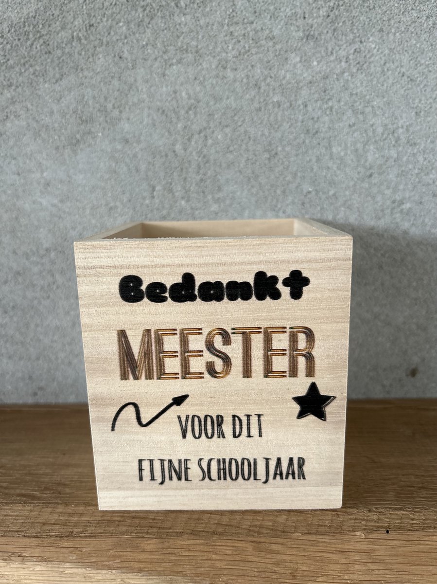 Houten pennenbakje Meester - school - afscheid - einde schooljaar