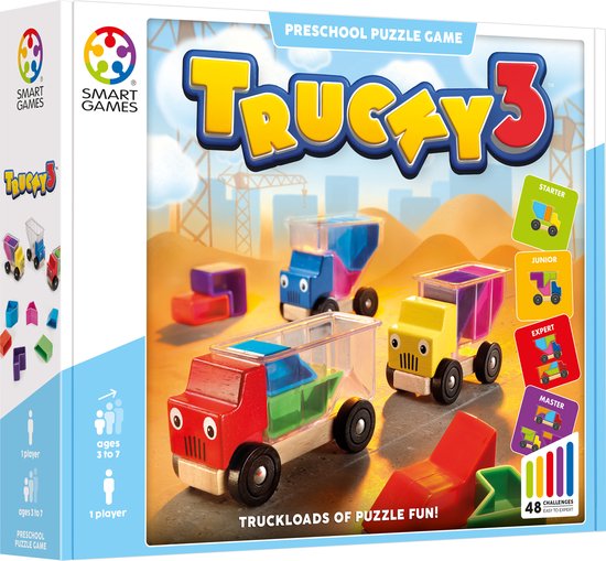 Foto: Smartgames trucky 3 48 opdrachten kinderpuzzel vrachtwagens auto s