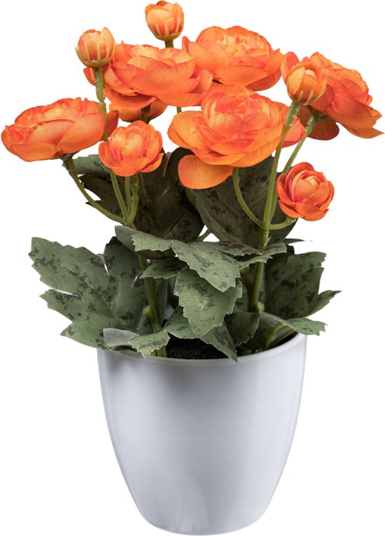 Foto: Goodplants boter kunstbloemen set van 2 stuks 20cm kunstplanten voor binnen kunst boterbloem oranje groen