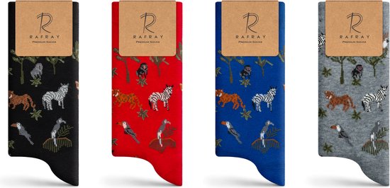 RAFRAY Sokken met Bosdieren – Kleurrijke & Comfortabele Sokken – Cadeaubox – Forest Animals – Premium Katoen – 4 Paar – Maat 36-40