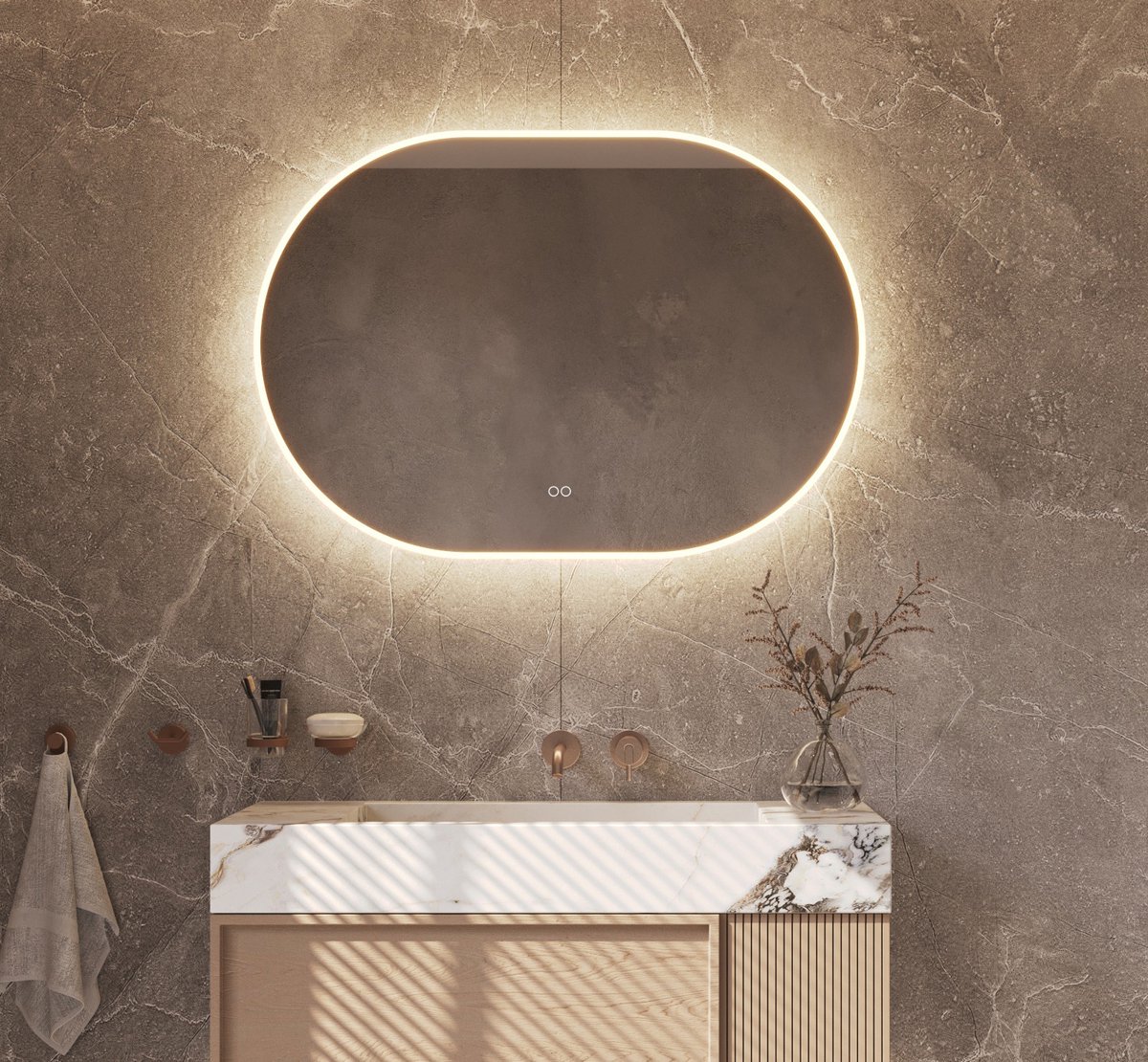 Schaere - Ovale Badkamerspiegel - Directe en Indirecte Verlichting - Spiegel Verwarming - Instelbare Lichtkleur - Dimfunctie - 100×70 cm