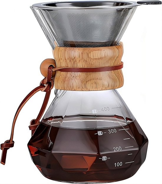 Foto: Pour over koffiepot met permanent rvs koffiefilter slow coffee maker kit glazen cafeti re koffekan drip gieter dripper koffiemaker handmatig filterkoffie koffiezetapparaat met herbruikbaar koffie filter koffiefilterhouder v60 set 500 ml