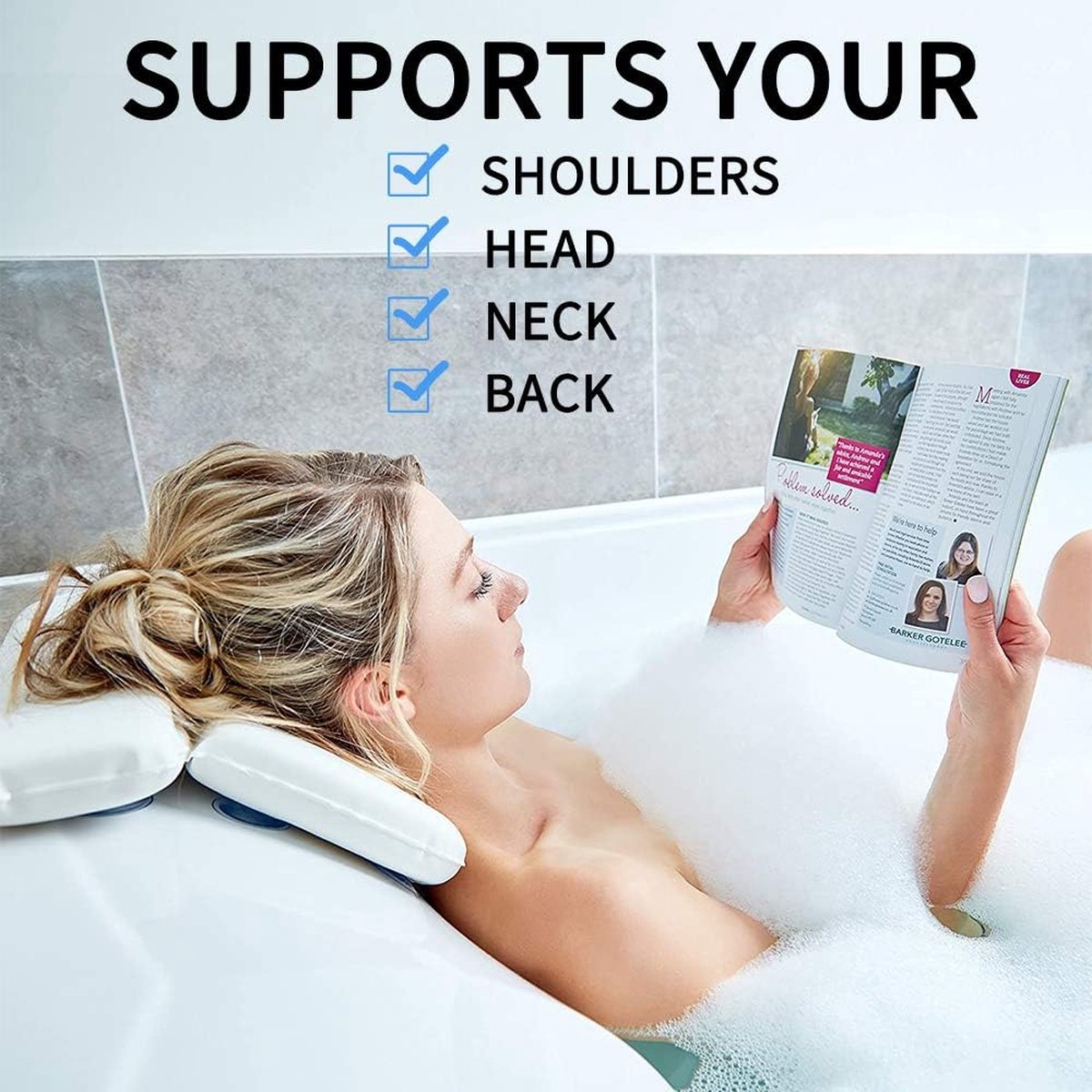 Goedkoopste Badkuipkussen, badkuip & spa-kussen met 7 antislip zuignappen, 2 panelen ontwerp voor hoofd, rug, schouder, nek. Geschikt voor badkuipen, whirlpools en Home Spa (14,5 x 11