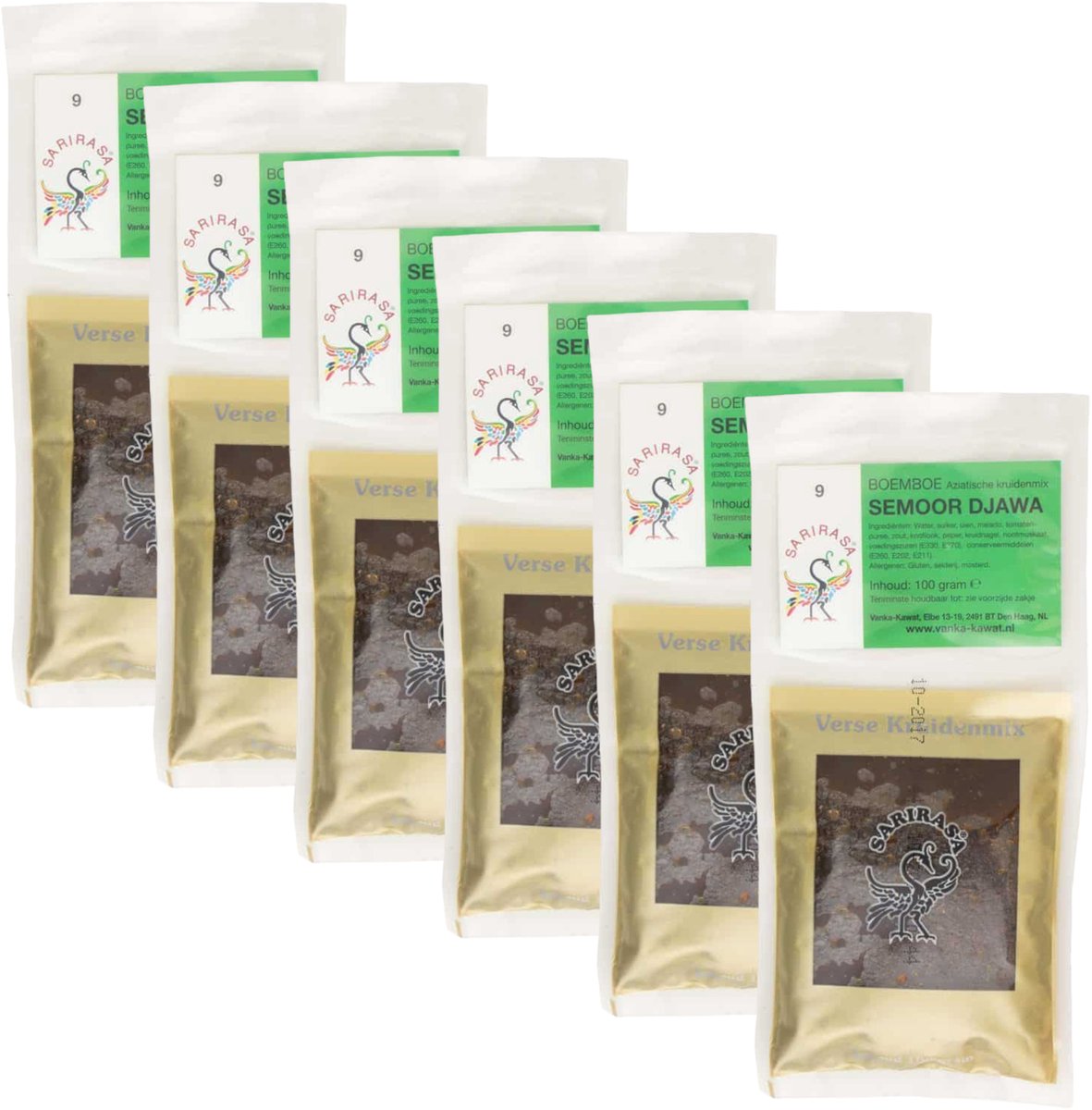 Sarirasa® | 6 x 100 gram Semoor Djawa Boemboe | Aziatische kruidenmix | nr 9 | Glutenvrij