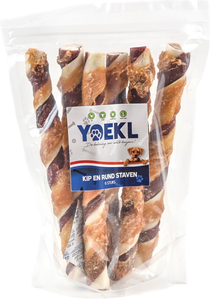 YOEKL Kauwstaven met Kip en Rund 20cm - 6 Stuks - Hondensnacks - Hondensnoepjes - Hondensnacks Gedroogd