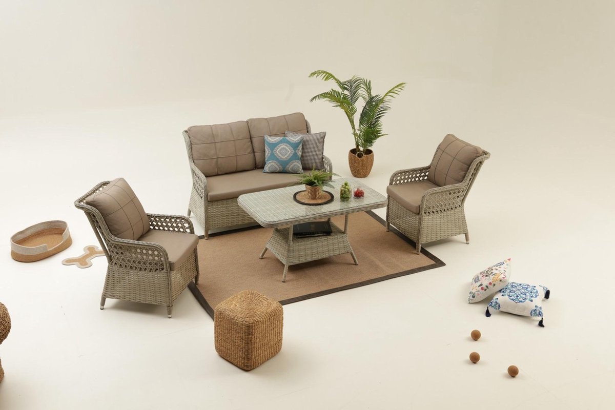 TREND HOME - Brugge -Tea set - loungeset - Wicker - Rottan - 4 Delig TREND HOME - Brugge -Tea set - loungeset - Wicker - Rottan - 4 Delig - Afbeelding 1