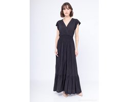 Lange dames jurk Vicky effen motief zwart maat S