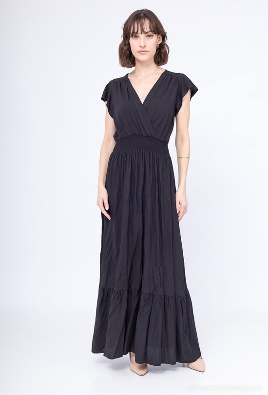 Lange dames jurk Vicky effen motief zwart maat S
