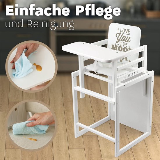 Kindercombi-kinderstoel 2-in-1 babystoel van hout - inklapbaar - stoel en tafel - vanaf 6 maanden tot 5 jaar - wit van Kinder — afbeelding 5