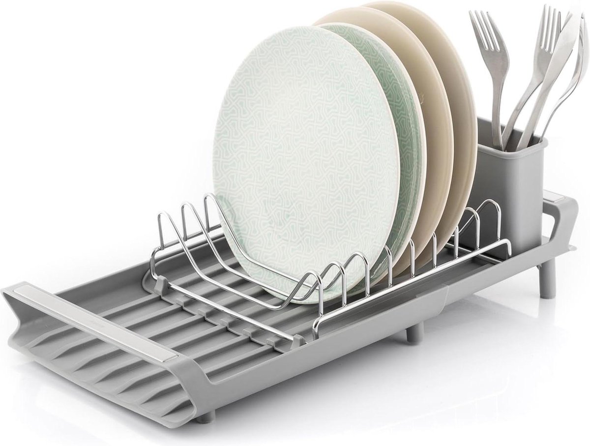 Goedkoopste Uitschuifbaar Afdruiprek 28-47 cm Verstelbaar Grijs - Antislipvoetjes - Bestekmand - Ruimtebesparend - Hygiënisch Drogen