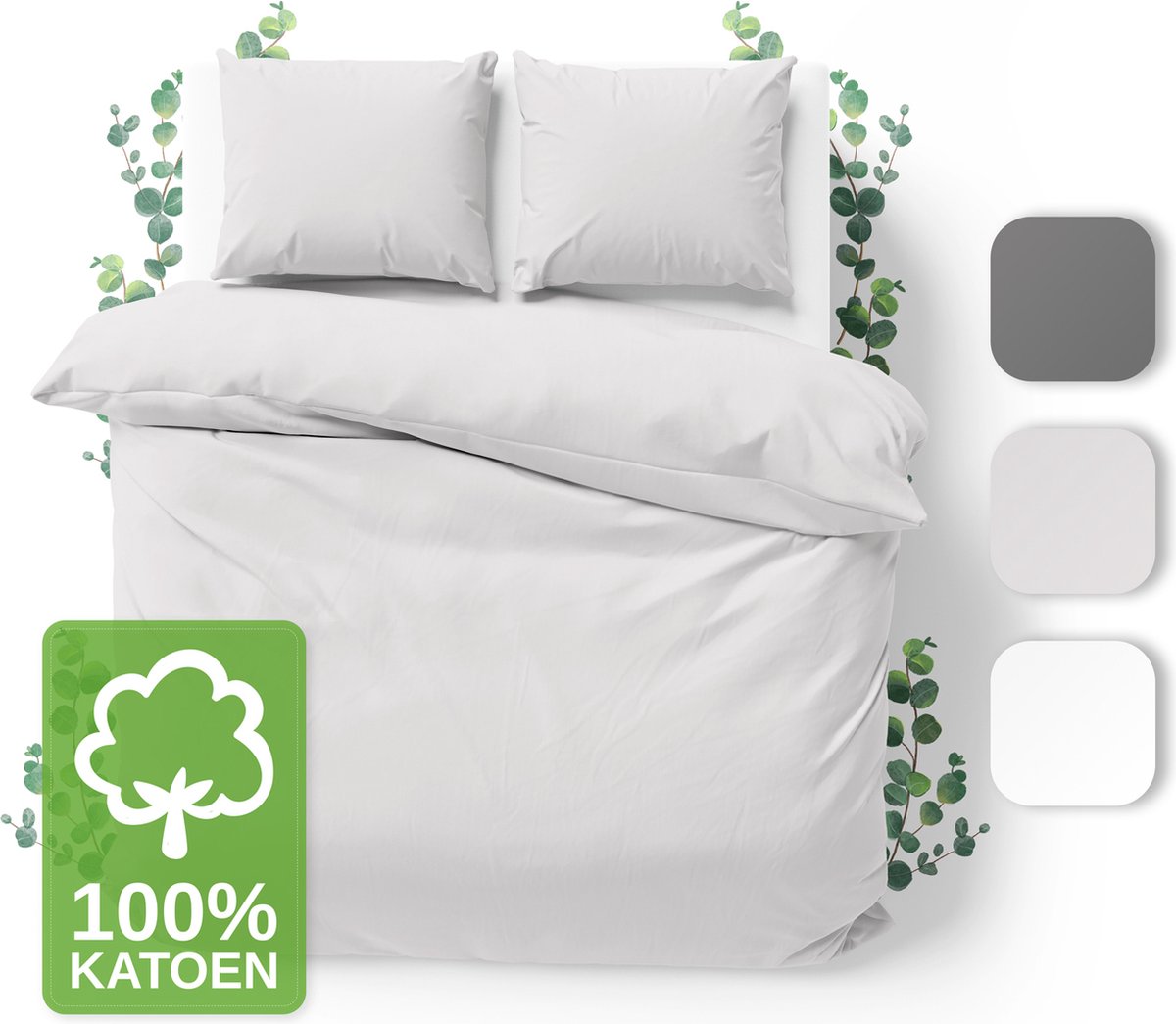 JACOBSON Dekbedovertrek - 240x220 cm + 2 Kussensloop 80x80 cm - 100% katoen - met Rits - Lichtgrijs
