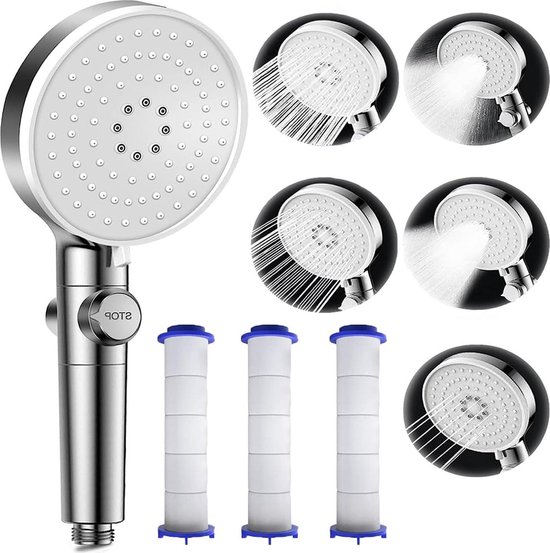 Werkzeyt Handdouche Carballo - 75 mm kopdiameter - verchroomd - 8 straalsoorten: normaal, ECO, Soft & massagestraal, anti-kalk & waterbesparing, douchekop voor douche & badkuip / SA330694