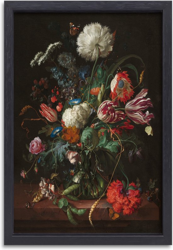 Vase à fleurs - Jan Davidsz. de Heem portrait - Portrait de Fleurs - Peinture sur toile Nature - Décoration murale moderne - Peintures toile avec cadre - Décoration murale chambre toile avec cadre 40x60 cm