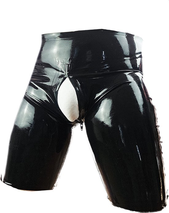 Foto: Bndgx 100 latex open kruis broek maat m kort zwart bdsm sexy glans bdsm rubber fetish sm erotische porno rollenspel kleding