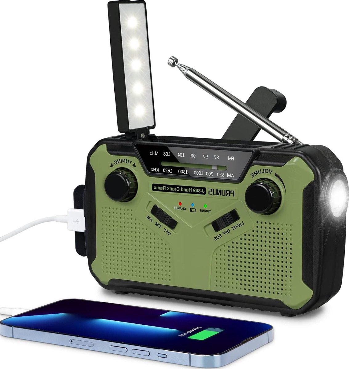 Solar Radio FM AM Zwengelradio Draagbare Oplaadbare Radio met 3000 mAh Batterij - Noodradio SOS Sirene Flitslicht voor Kamperen Buiten - Stroomuitval Situaties
