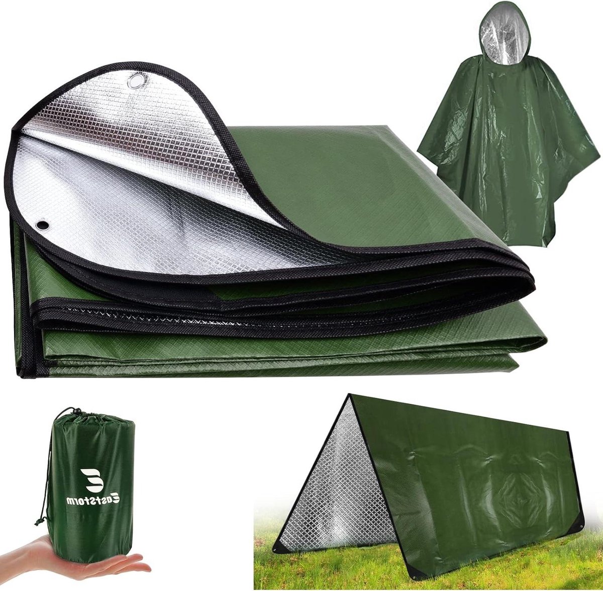 Zware nooddeken - regenponcho - verdikte Bivvy Bag - Survival Rescue Deken - Herbruikbaar Dekzeil - Waterdicht Reflecterend Tarp - Drie lagen Bescherming - Outdoor Camping. - Noodrugzak