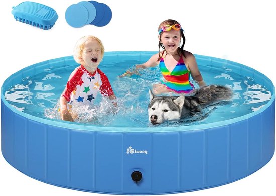Nobleza Hondenzwembad, zwembad voor honden en katten, zwembad hond, zwembad, hondenbad, opvouwbaar, met antislip pvc, slijtvast, hond en kat, 160 * 30cm, L, blauw