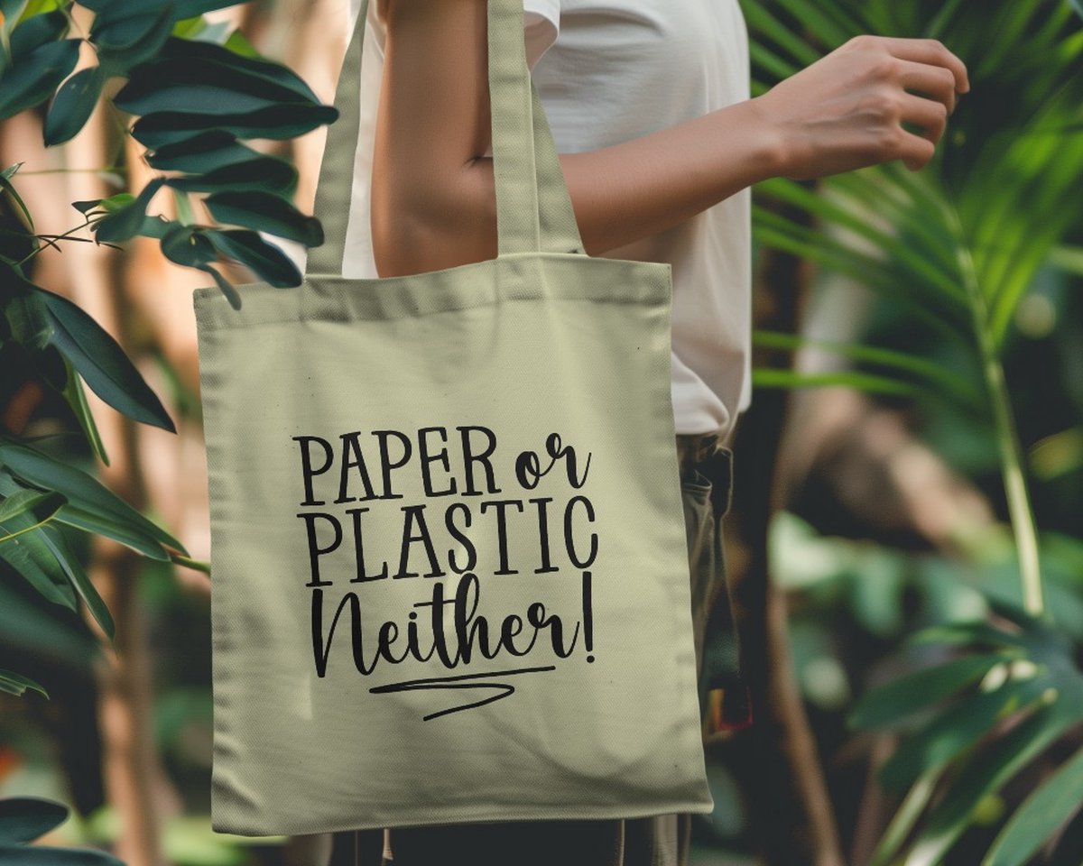 Tote bag paper or plastic neither - Funny Tote Bags - schoudertas - Grappige Tassen - Sarcastic Fashion - Quotes - Smile - Glimlachen - Stijlvol