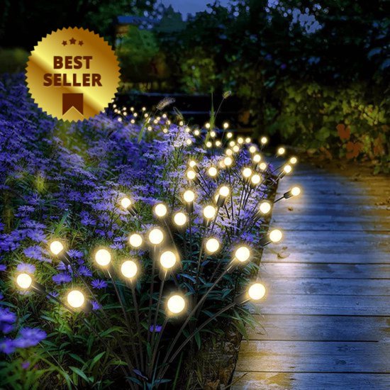 Aynlights® - 2024 - 2 STUKS - Solar Tuinverlichting - WARM WIT LICHT - Sfeerverlichting - Tuinverlichting Op Zonne-energie - Tuinlamp - Vuurvliegjes Op Zonne-energie -Firefly Lights - 2 STUKS - Prikspots - 16 LEDS - 12 uur + Licht - 2 JAAR GARANTIE
