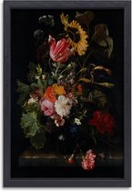 Boeket bloemen in een vaas - Maria van Oosterwyck wanddecoratie - Bloemen wanddecoratie - Canvas schilderijen Natuur - Wanddecoratie modern - Muurdecoratie canvas met baklijst - Schilderijen canvas met baklijst 60x90 cm