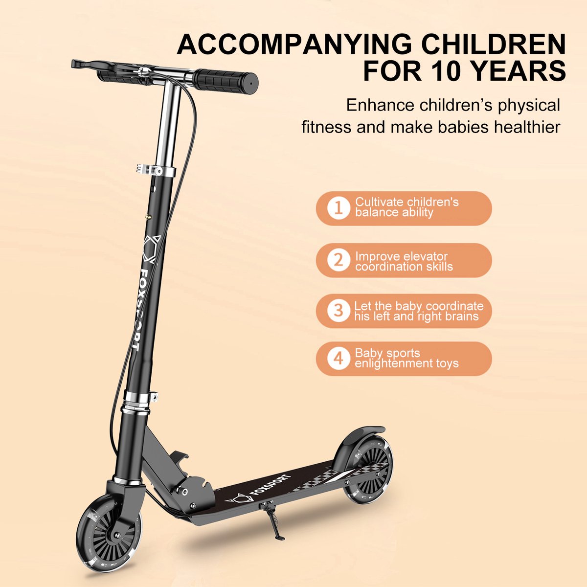 FOXSPORT Kinderstepjes - Kinderstep - Step - Kinderscooter - Draagkracht tot 100 kg - Kick Step - Voor Jongens en Meisjes - Vanaf 3-12 Jaar - Drie instelbare hoogte-opties - Zwart — afbeelding 3