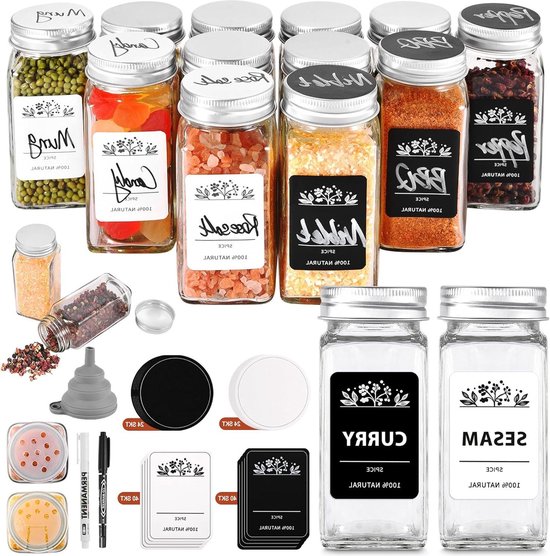 Set van 12 kruidenpotjes à 125 ml - kruidenpotjes glas incl